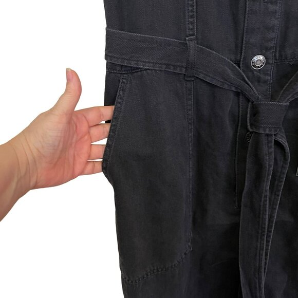 Oat Black Volcano Side Slit Denim Overalls Jumpsuit Sz 12 NWT - Picture 7 of 8